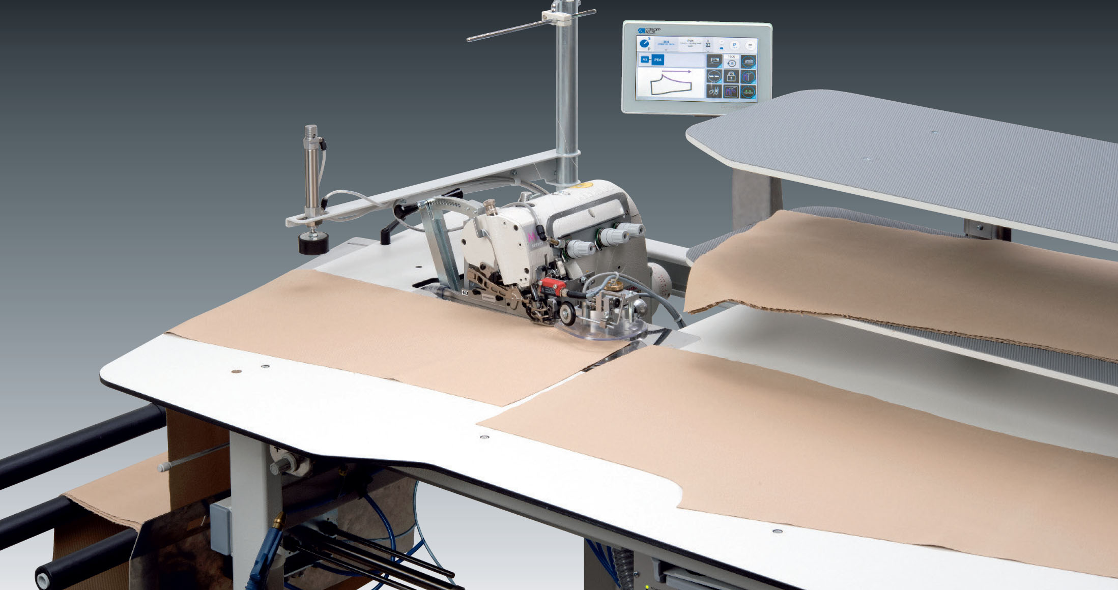 Flexible single-head serging units for serging long and short sewing pieces – with/without kneelining