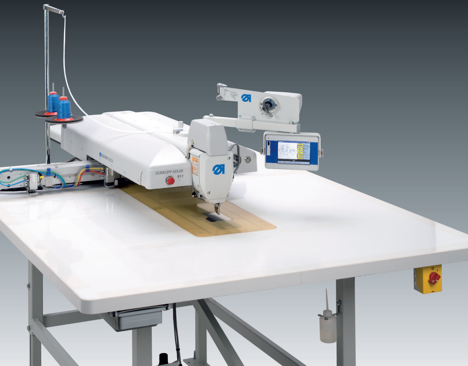 CNC-controlled sewing unit with clamping system for large-area appliqués – sewing field size max. 800 x 550 mm