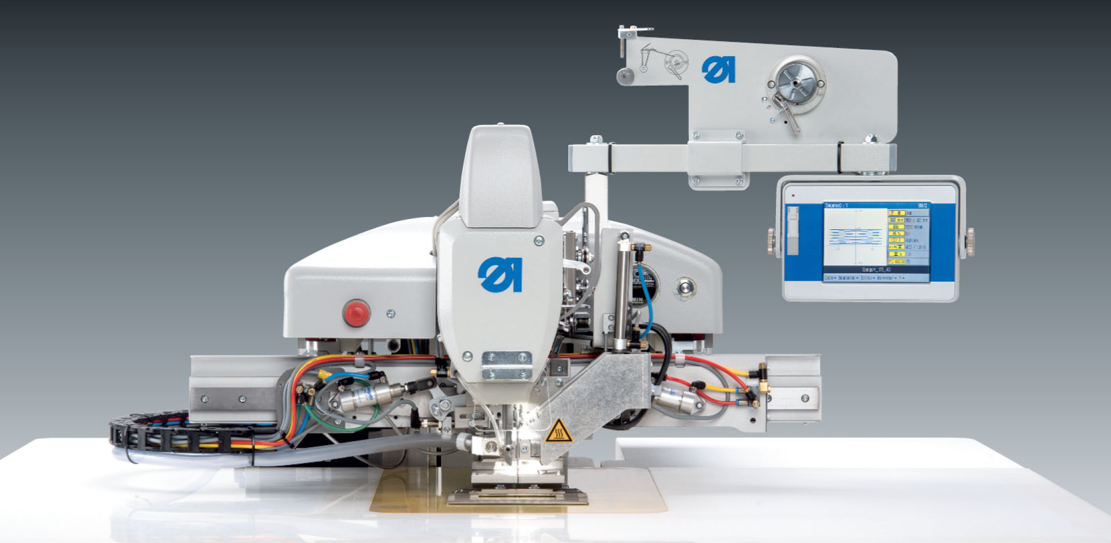 CNC-controlled sewing unit with clamping system for the production of lashing straps – sewing field size max. 200 x 100 mm